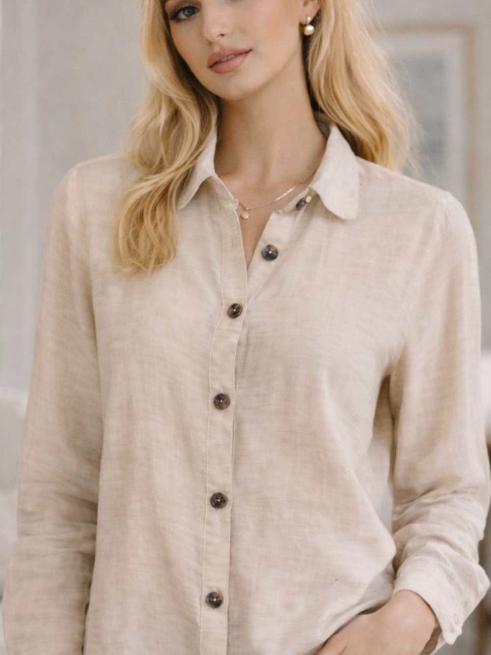 Jenni Kayne Light Beige Button Down Shirt Size Xs 23015